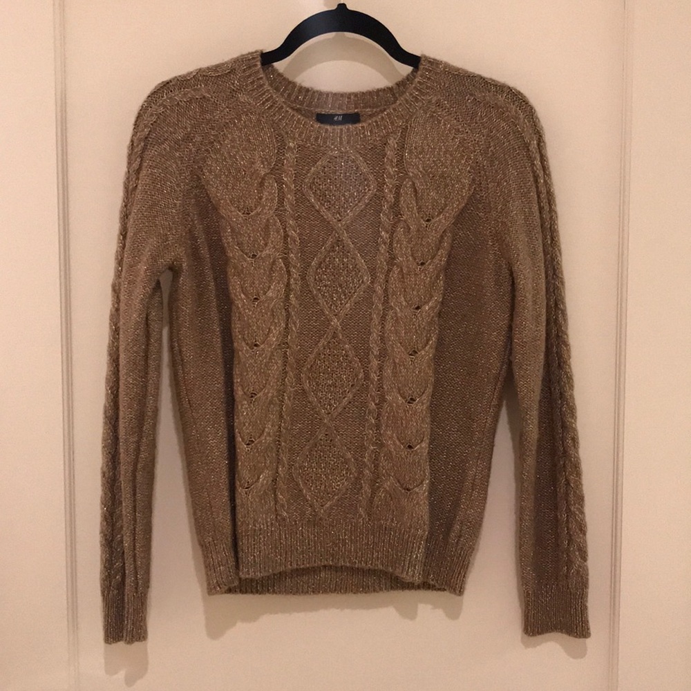 H&M Gold Sparkle Tinsel Cable-knit Sweater